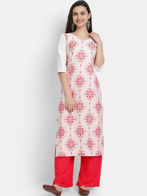 

Ethnic basket Women Off White & Red Ethnic Motifs Printed Crepe Kurta