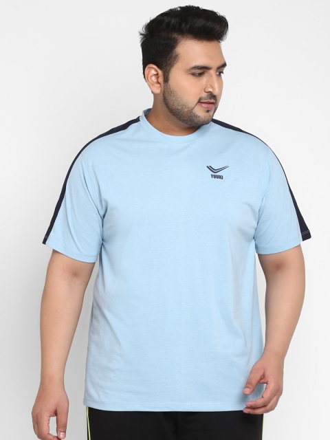 

Yuuki Men Plus Size Blue Solid Round Neck T-shirt