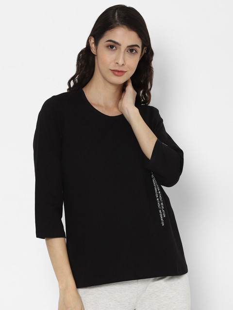 

Allen Solly Woman Women Black Printed Detail Round Neck Pure Cotton T-shirt