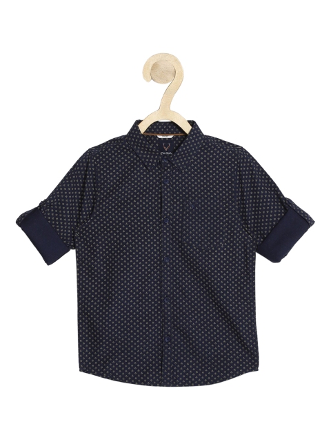 

Allen Solly Junior Boys Navy Blue Pure Cotton Slim Fit Printed Casual Shirt