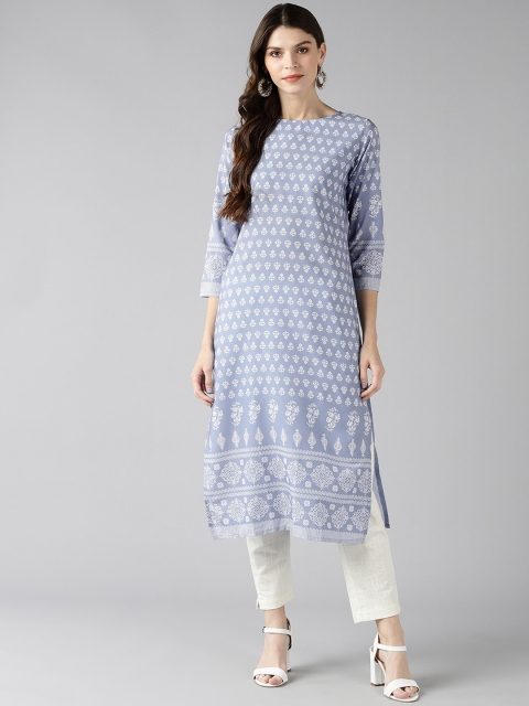 

AHIKA Women Grey & White Ethnic Motifs Printed Kurta