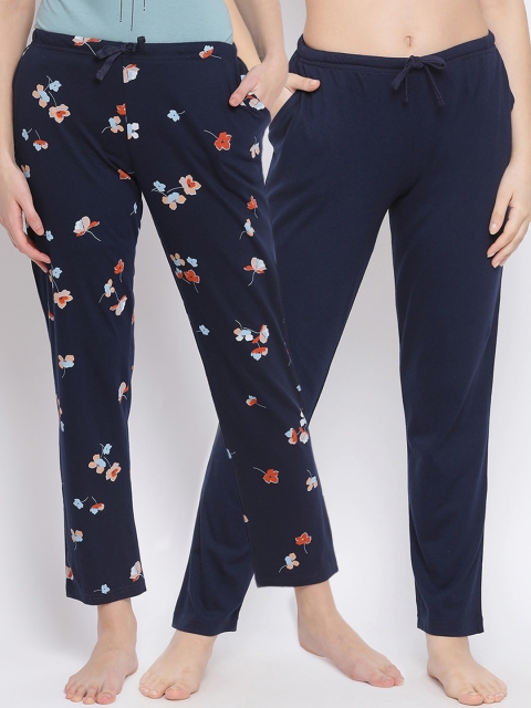 

Kanvin Women Pack of 2 Navy Pure Cotton Lounge Pants, Navy blue