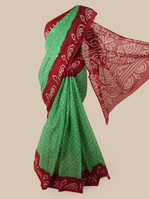 

Pothys Green Printed Cotton Blend Saree
