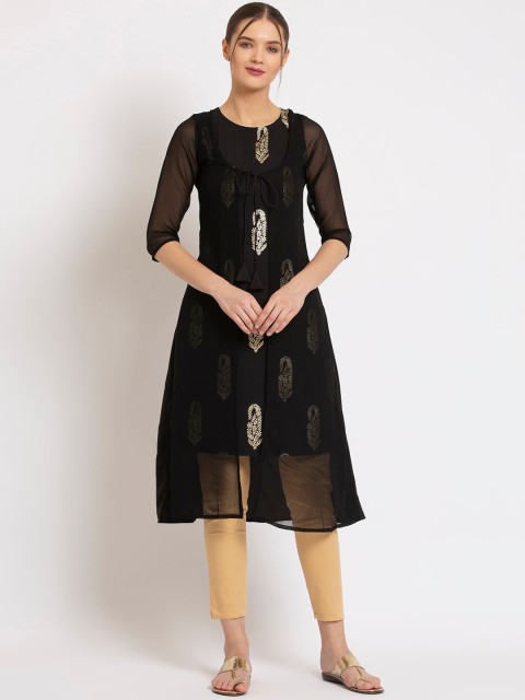 

ALC Creations Women Black Ethnic Motifs Printed Crepe Kurta