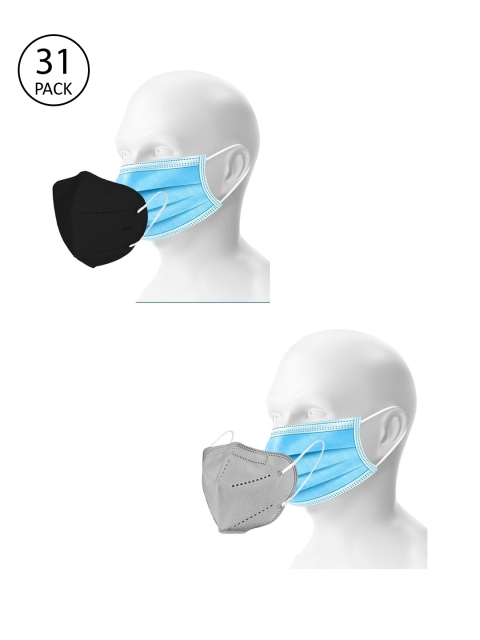 

OOMPH Unisex Pack of 25 Disposable 3 Ply & 6 Reusable 5 Ply KN95 / N95 Outdoor Masks, Blue