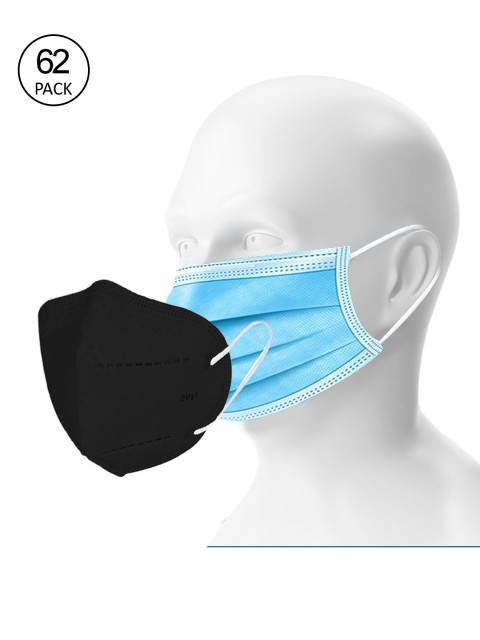 

OOMPH Unisex Pack of 50 Disposable 3 Ply & 12 Reusable 5 Ply KN95/N95 Outdoor Masks, Blue