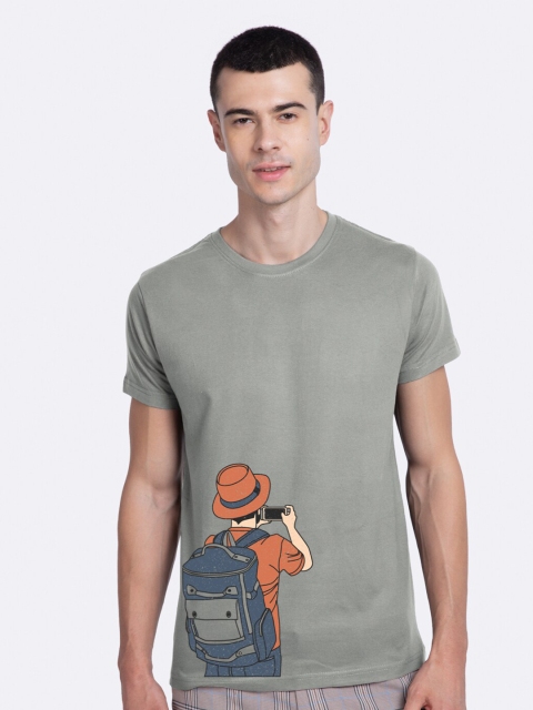 

Bewakoof Men Grey & Orange Printed Round Neck T-shirt