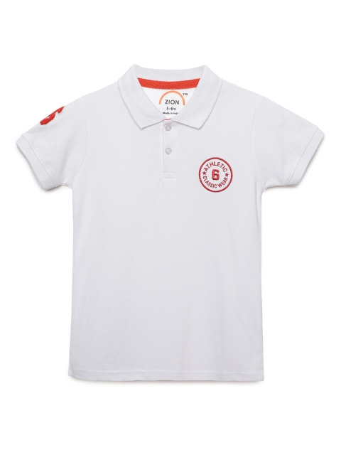 

ZION Boys White Pure Cotton Solid Polo Collar Pure Cotton T-shirt