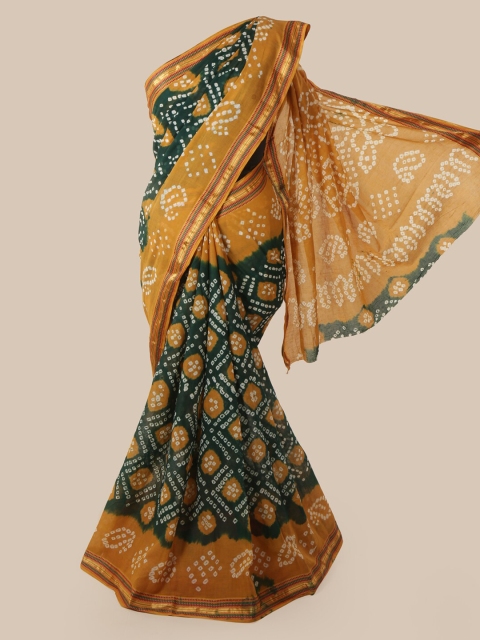 

Pothys Green & Mustard Yellow Cotton Blend Printed Saree