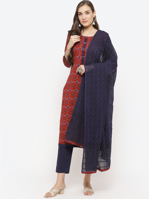 

Biba Red & Blue Cotton Blend Unstitched Dress Material
