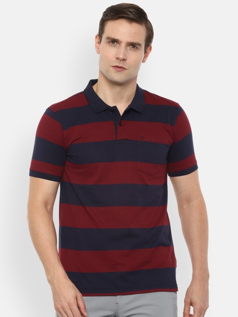

Van Heusen Sport Men Maroon & Navy Blue Striped Polo Collar T-shirt
