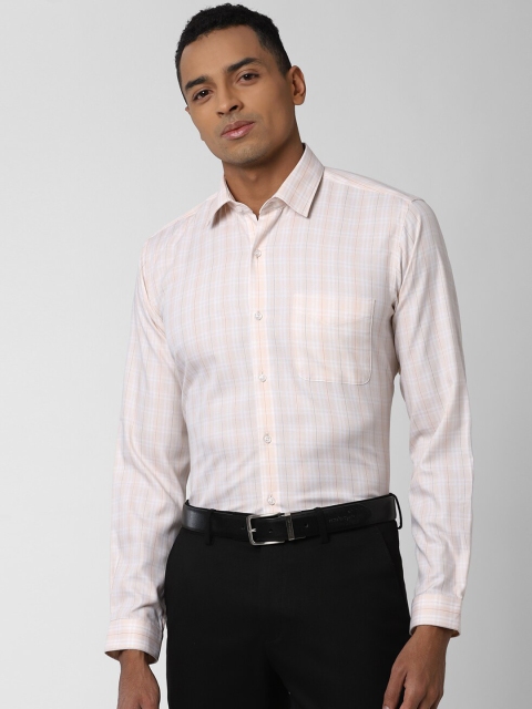 

Peter England Men Cream-Coloured Regular Fit Checked Formal Shirt