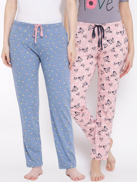 

Kanvin Women Pack Of 2 Printed Cotton Lounge Pants, Pink