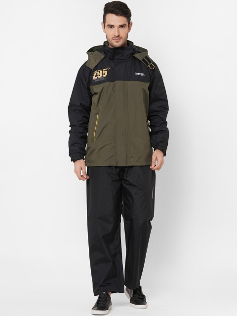 

Zeel Men Black & Green Colourblocked Water Resistance Rain Suit