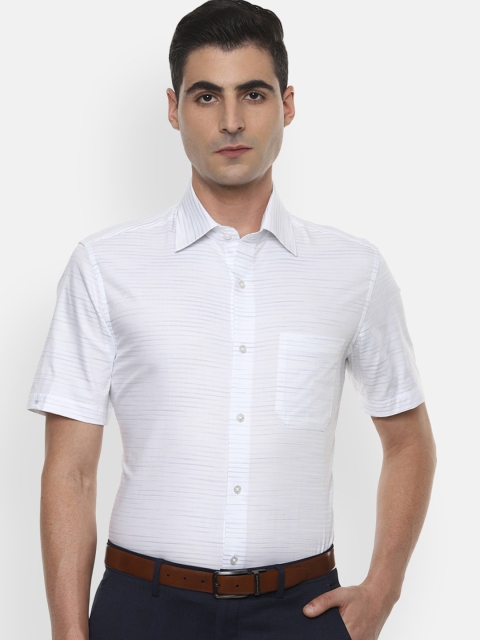 

Louis Philippe Men White & Blue Striped Pure Cotton Classic Fit Formal Shirt