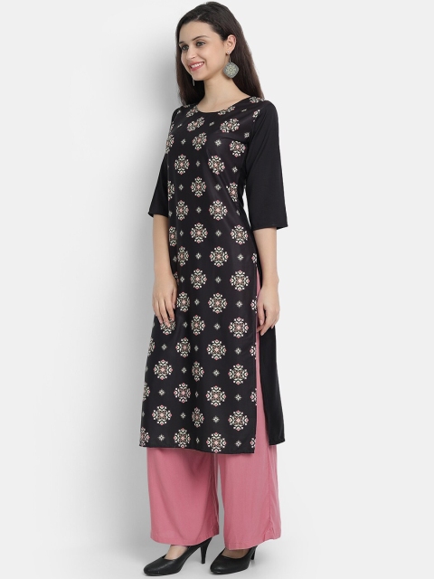

Ethnic basket Women Black & Beige Floral Printed Crepe Kurta