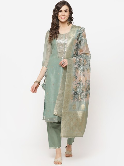 

Biba Green & Peach-Coloured Cotton Blend Unstitched Dress Material