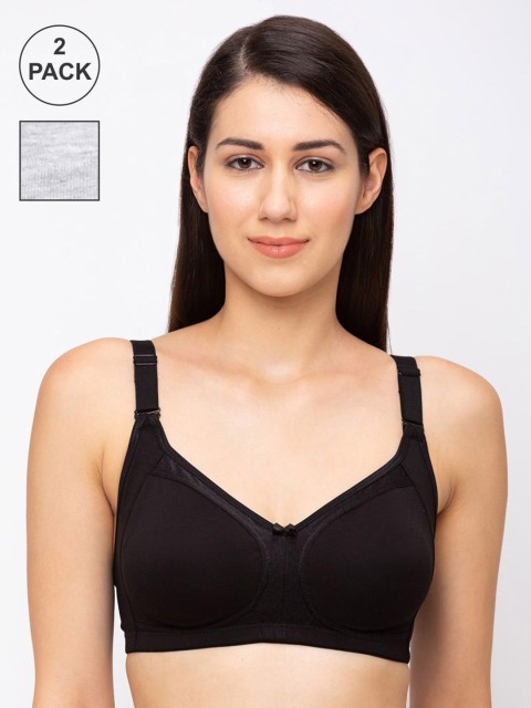 

Juliet Pack of 2 Black & Grey Solid Pure Cotton Minimizer Bra