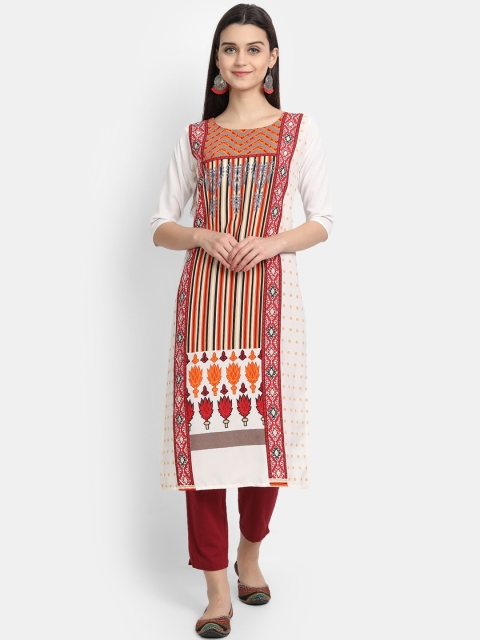 

Ethnic basket Women White & Red Ethnic Motifs Printed Crepe Kurta