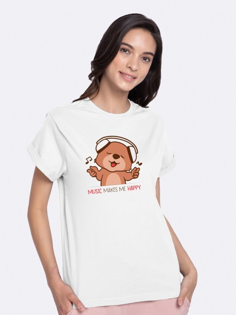 

Bewakoof Women White Printed Round Neck T-shirt