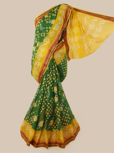 

Pothys Green & Yellow Cotton Blend Printed Saree