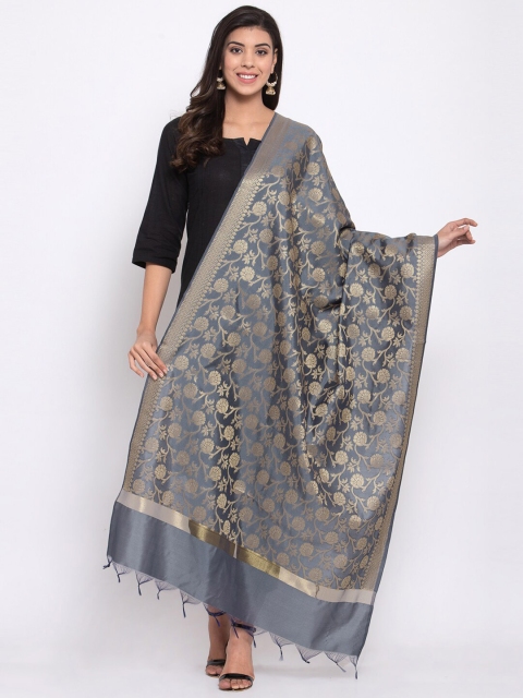 

KLOTTHE Grey & Gold-Toned Woven Design Dupatta
