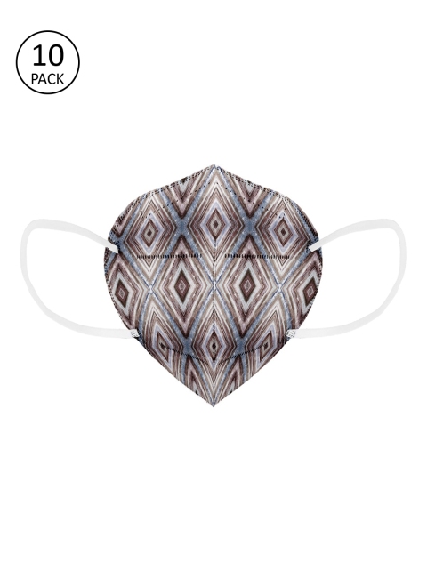 

Status Unisex Pack Of 10 Brown & Beige Printed 4-Ply Reusable N95 Masks