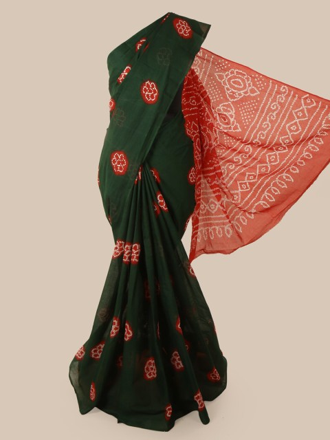 

Pothys Green Bandhani Printed Cotton Blend Saree