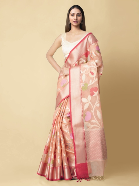 

Unnati Silks Peach-Coloured Silk Cotton Woven Design Banarasi Saree