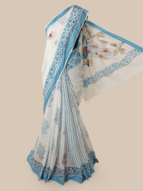 

Pothys White Printed Linen Blend Saree