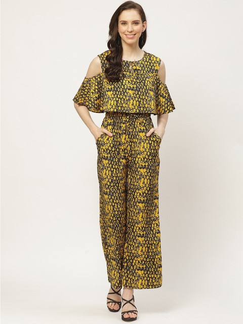 

Cottinfab Women Black & Yellow Printed Basic Jumpsuit