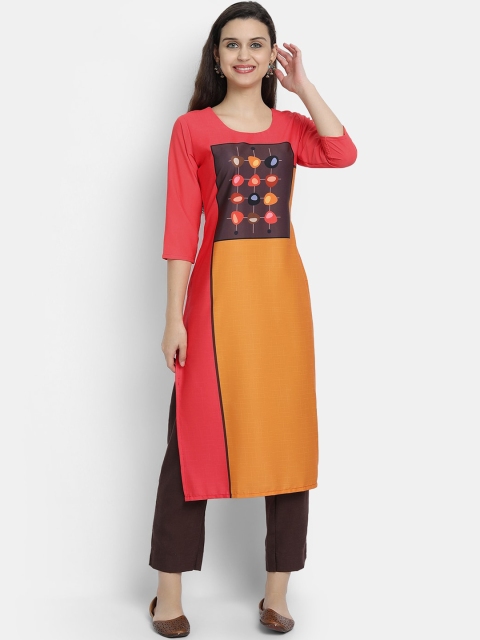 

Ethnic basket Women Pink Colourblocked Crepe Kurta