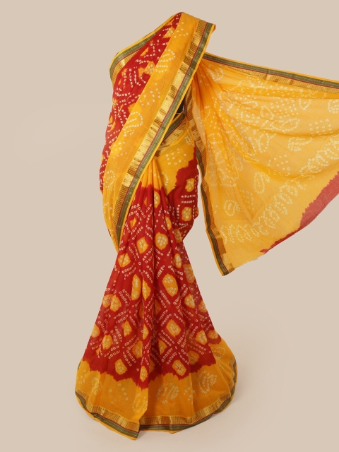 

Pothys Red & Orange Cotton Blend Bandhani Printed Saree