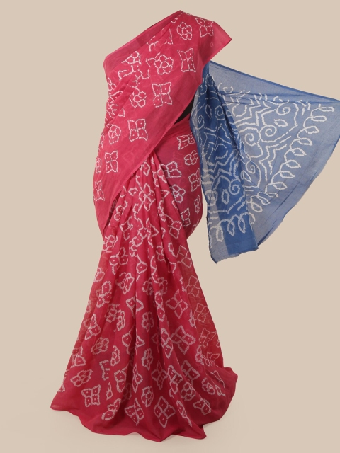

Pothys Pink Bandhani Printed Cotton Blend Saree