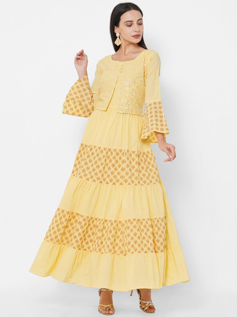 

FASHOR Yellow Ethnic Motifs Maxi Dress