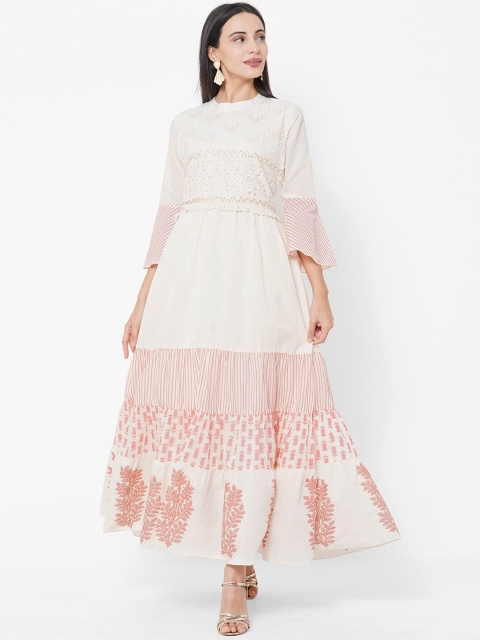 

FASHOR Off White Ethnic Motifs Maxi Dress