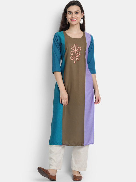 

Ethnic basket Women Multicoloured Thread Work Crepe Kurta, Multi