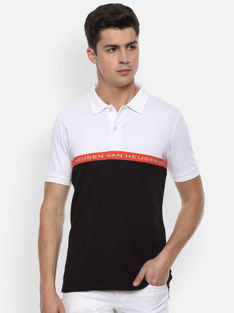 

Van Heusen Sport Men Black & White Colourblocked Polo Collar T-shirt
