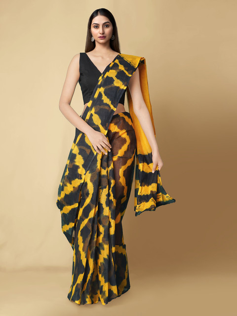 

Unnati Silks Black & Yellow Pure Cotton Dyed Kota Saree