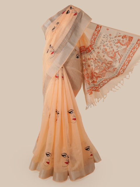 

Pothys Orange Cotton Blend Printed Chanderi Saree