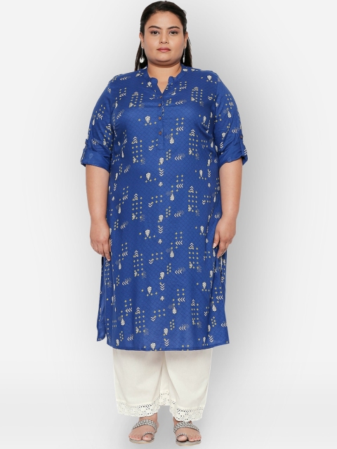 RANGMANCH PLUS by Pantaloons Women Blue Geometric Printed Kurta