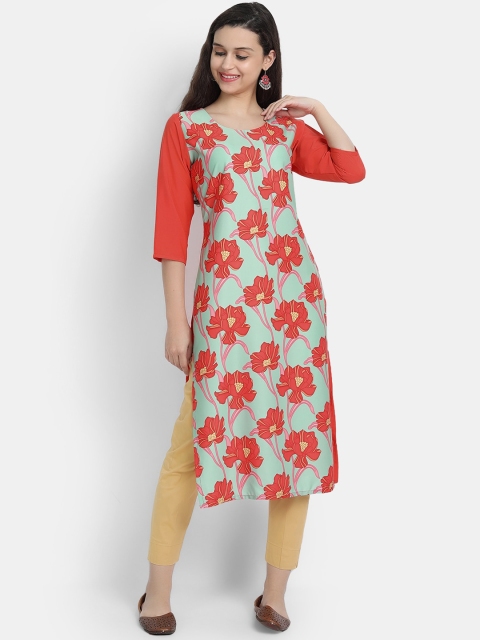 

Ethnic basket Women Red & Blue Floral Printed Crepe Kurta