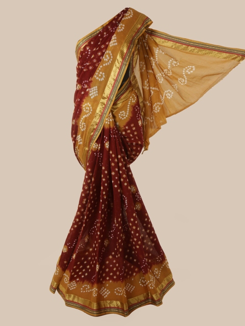 

Pothys Maroon & Yellow Cotton Blend Printed Saree