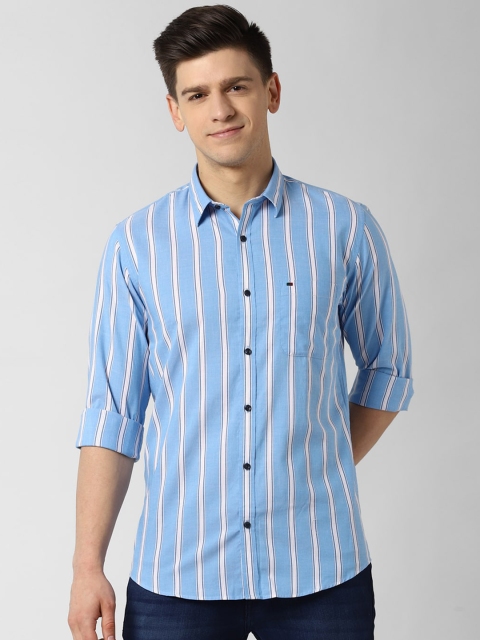 Peter England Casuals Men Blue Slim Fit Striped Casual Shirt