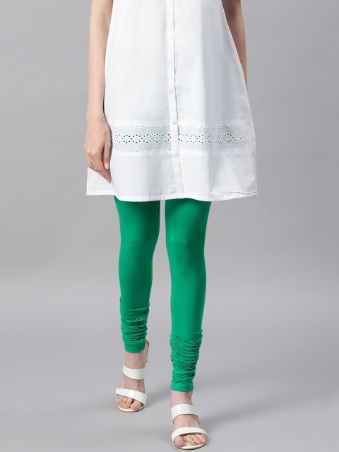 

Janasya Women Green Solid Churidar-Length Leggings