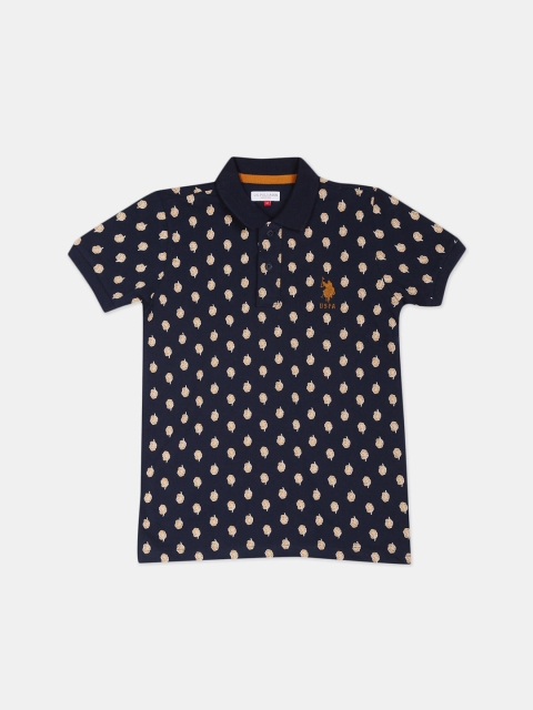 

U.S. Polo Assn. Kids Boys Navy Blue & Beige Printed Polo Collar T-shirt