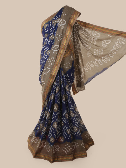 

Pothys Navy Blue & Grey Cotton Blend Printed Saree