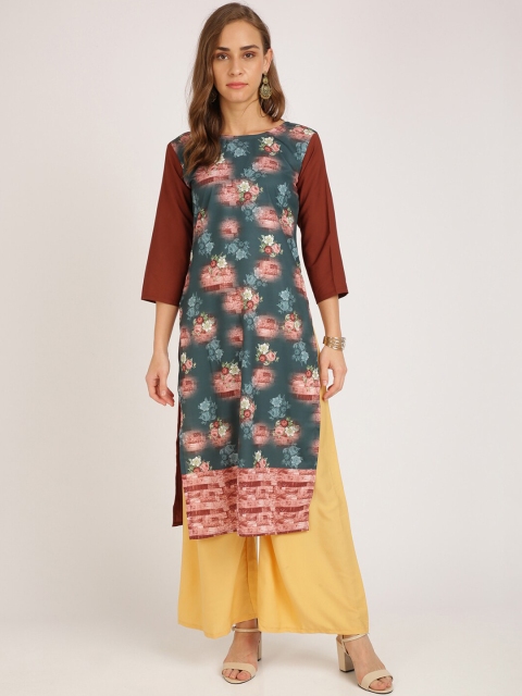 

Florence Women Green & Brown Ethnic Motifs Printed Crepe Kurta