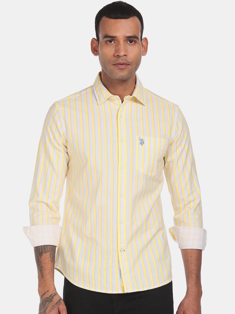 

U.S. Polo Assn. Men Yellow & White Regular Fit Striped Casual Shirt