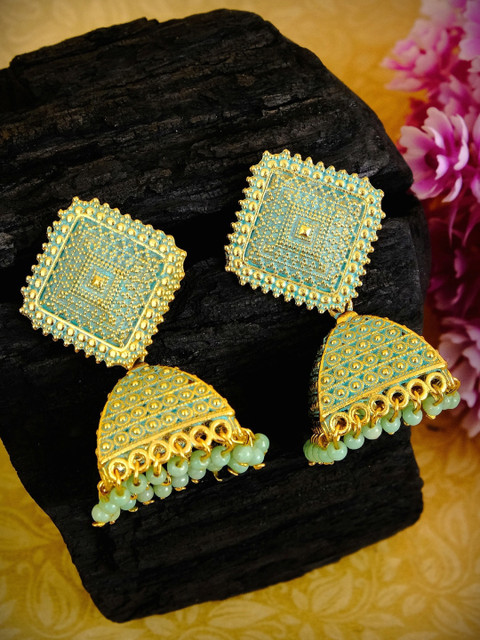 

Crunchy Fashion Blue Dome Shaped Jhumkas